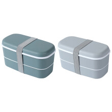 2set Microwavable 2 Layer Lunch Box with Compartments Leakproof Bento Box Food Container Lunch Box Gray & Green