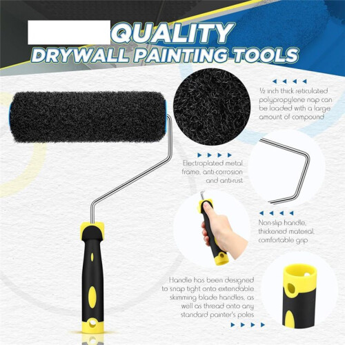 3pcs Drywall Compound Roller Cover with 1pc Paint Roller Frame, Drywall Texture Roller Brush for Putty, Texture Coating 1