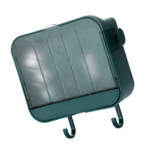 Wall Mounted Soap Box with Lid & Hooks, Green, 12.5 x 4.6 x 11cm