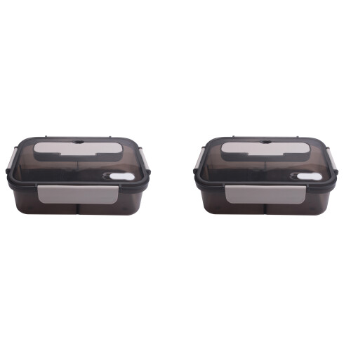 2X Lunchbox, 1500 Ml Bento Box, Voedselcontainer met 3 Compartimenten en Bestekset