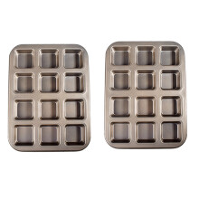 2X 12 Koppar Fyrkantig MinibröD Hamburgare Muffins Muffinsform för HushåLlsfast BakplåT Ugnsbrickor Konditorivaror (Guld)