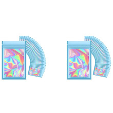 200Pcs Resealable Holographic Bags, Smell Proof Mylar Pouch with Clear Window for Food Storage Party Favor Business