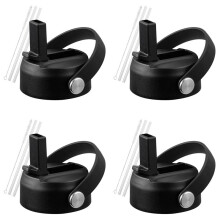 4X Strohdeckel für Flask Wide Mouth 32 40 Oz, Strohdeckel mit Griff und Strohhalmen, Ersatz-Sport-Strohkappe