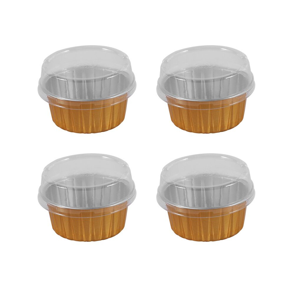 Semoic 400Pcs Disposable Aluminum Foil Baking Cups Creme Brulee Dessert Oval Shape Cupcake Cups With Lids Cake Egg Tools