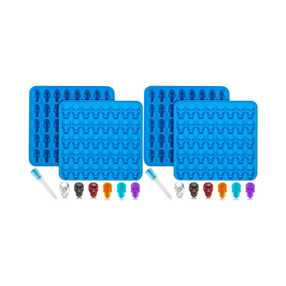 Semoic 4Pcs Gummy Skull Candy Molds Silicone,Chocolate Gummy Molds With 2 Droppers Nonstick Food Grade Silicone For Candy