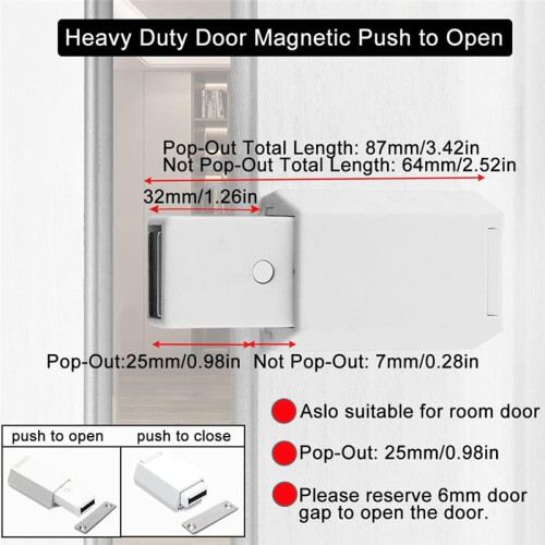 2 Pack Heavy Duty Push  & Lock for Hidden Door Touch Latches and Catch Magnet Push Release Drawer Pull Tip, White 2