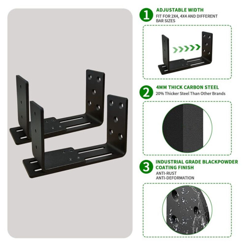 Adjustable Door Barricade Brackets, Heavy Duty Door Security Bracket, Drop Open Bar Holder for Security