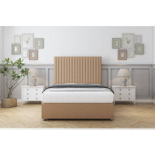 (3' Single, Latte) Comfort Denver Dumfries Divan Bed Base No Drawers 26" Strutted Headboard
