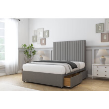 (4'6 Double, Pewter) Comfort Denver Dumfries Divan Bed Base 4 Drawers 26" Strutted Headboard