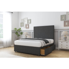 (4'6 Double, Graphite) Comfort Denver Dumfries Divan Bed Base 2 Drawers Same Side 26" Strutted Headboard