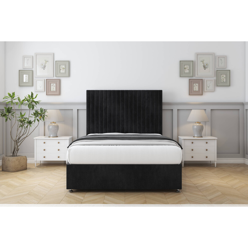 Comfort (2'6 Small Single, Black) Denver Naples Divan Bed Base No Drawers 26" Strutted Headboard