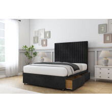 (5' King, Black) Comfort Denver Naples Divan Bed Base 2 Drawers Same Side 54" Floor Standing Headboard