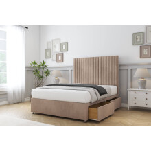 (3' Single, Mink) Comfort Denver Naples Divan Bed Base 2 Drawers Same Side 26" Strutted Headboard