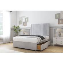 (5' King, Sliver) Comfort Denver Naples Divan Bed Base 2 Drawers Foot-End 26" Strutted Headboard