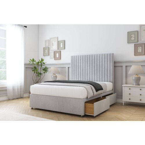 Comfort (4'6 Double, Sliver) Comfort Denver Naples Divan Bed Base 2 Drawers Same Side 26" Strutted Headboard