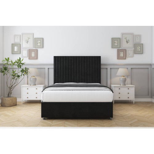 Comfort (3' Single, Black) Comfort Denver Plush Divan Bed Base 2 Drawers Same Side 54" Floor Standing Headboard 2