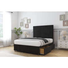 (5' King, Black) Comfort Denver Plush Divan Bed Base 4 Drawers 54" Floor Standing Headboard