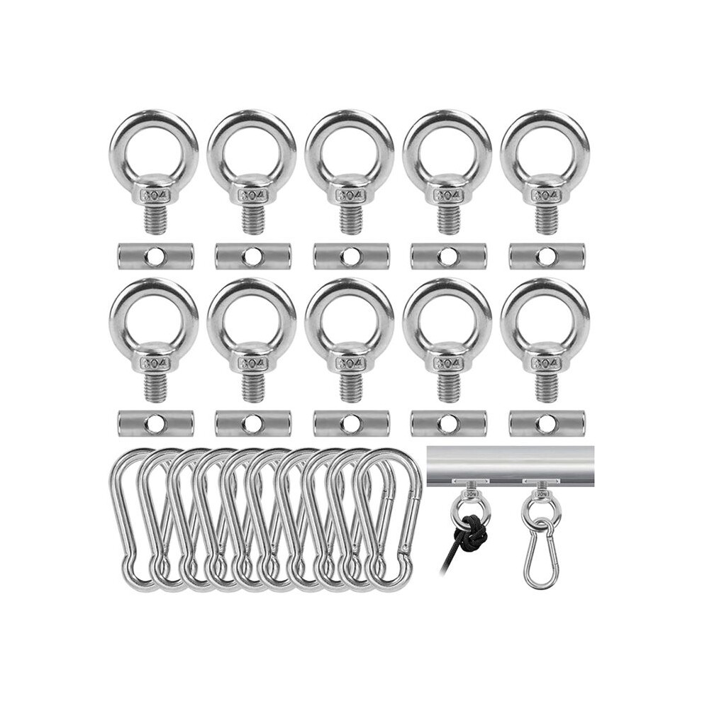 10Pcs Awning Rail Stoppers 6Mm With 10 Carabiners, 304 Stainless Steel Rv Awning Hooks For Lights Camping Awning 4713858152109