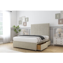 (6' Super King, Cream) Comfort Denver Plush Divan Bed Base 2 Drawers Same Side 26" Strutted Headboard