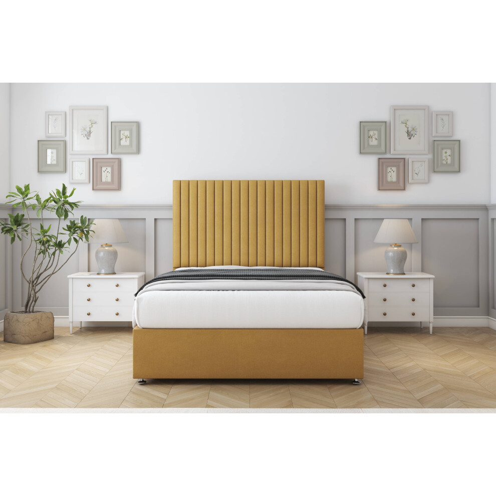 Comfort (2'6 Small Single, Mustard) Denver Plush Divan Bed Base No Drawers 26" Strutted Headboard