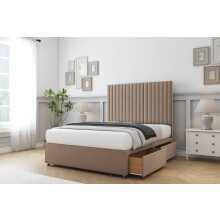 (4' Small Double, Mink) Comfort Denver Plush Divan Bed Base 2 Drawers Foot-End 26" Strutted Headboard