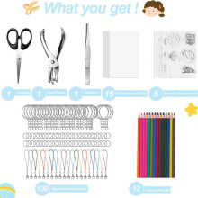 165 PCS Shrink Plastic Kit - 15 Shrink Plastic Films, 5 Patterned Sheets, 12 Colored Pencils, 130 Keychain Accessories