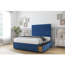 (4'6 Double, Navy) Comfort Denver Plush Divan Bed Base 2 Drawers Foot-End 26" Strutted Headboard