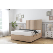 (4'6 Double, Pebble) Comfort Denver Plush Divan Bed Base No Drawers 26" Strutted Headboard