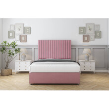 (4' Small Double, Pink) Comfort Denver Plush Divan Bed Base No Drawers 26" Strutted Headboard