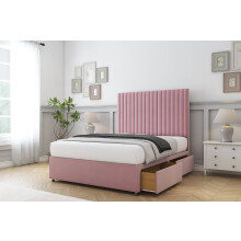 (3' Single, Pink) Comfort Denver Plush Divan Bed Base 2 Drawers Same Side 26" Strutted Headboard
