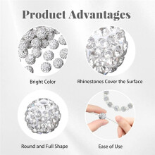 200Pcs 10mm White Rhinestone Beads for Bracelet Disco Balls Beads Bling Sparkly Beads White Beads for Jewelry Making