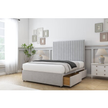 (5' King, Sliver) Comfort Denver Plush Divan Bed Base 4 Drawers 54" Floor Standing Headboard