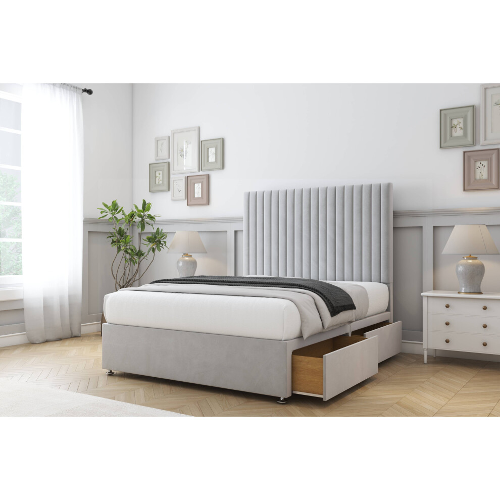 Comfort (2'6 Small Single, Sliver) Denver Plush Divan Bed Base 2 Drawers Same Side 26" Strutted Headboard