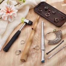 6Pcs Ring Sizer Measuring Tools,Ring Mandrel, Wood Polishing Stick and Jewelry Hammer, for Ring Making and Repair