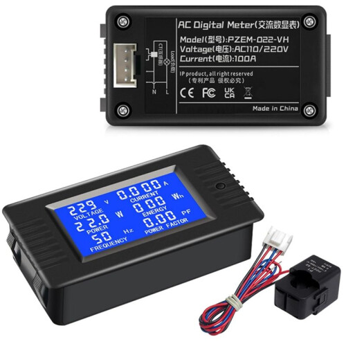 AC 110V 100A LCD Display Opening CT Digital Voltmeter Ammeter Voltage Current Tester Power  Frequency Wh Meter