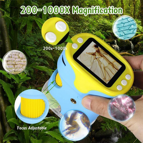 Microscópio Digital Portátil para Crianças com Tela HD de 2 Polegadas, Microscópio de Bolso 200-1000X, Presente Educacional para Crianças