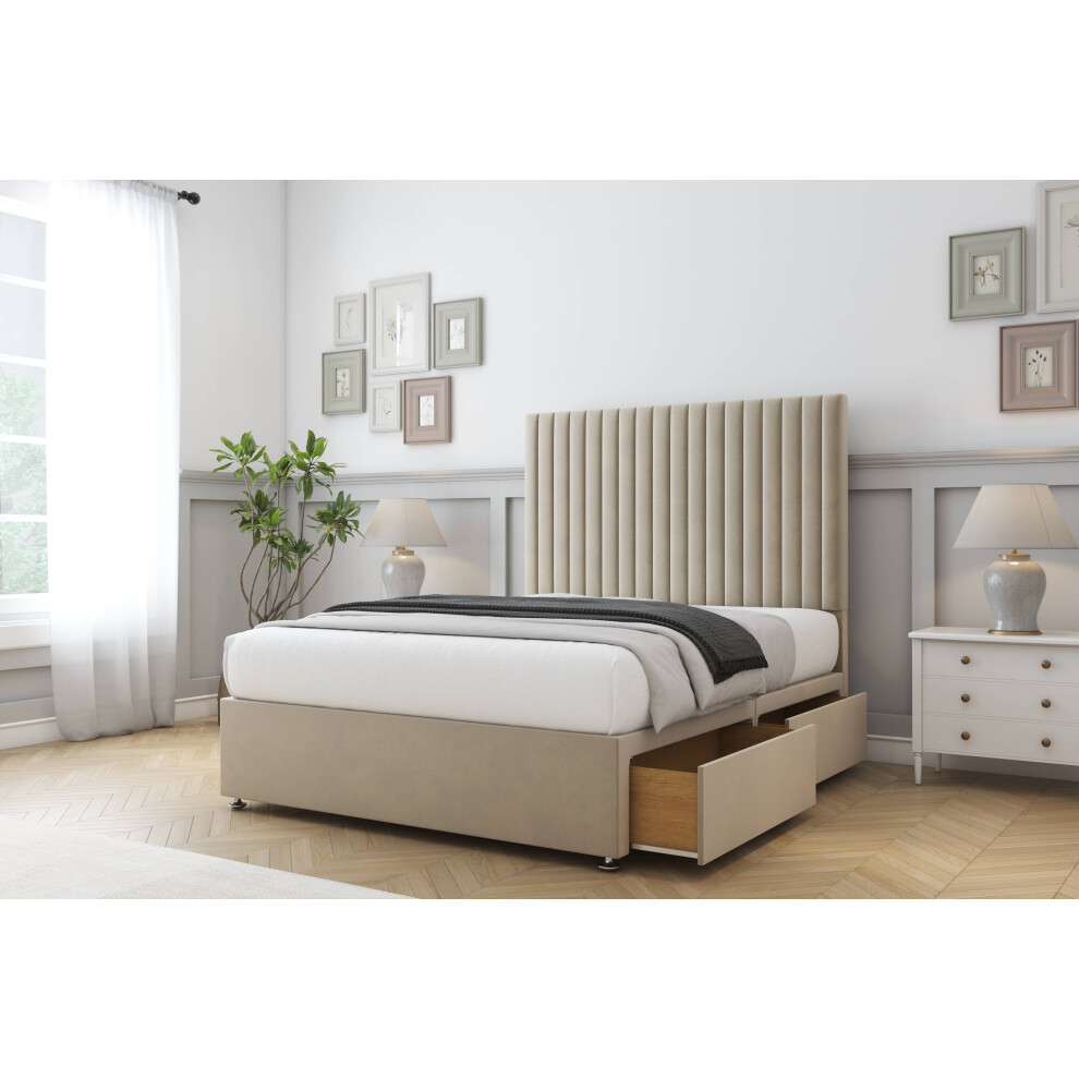 Comfort (2'6 Small Single, Almond) Denver Coniston Divan Bed Base 2 Drawers Same Side 26" Strutted Headboard