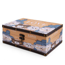 Wood and Leather Treasure Chest Womens Jewelry Keepsake Storage Box for Birthday Wedding with Cute Bear Pattern