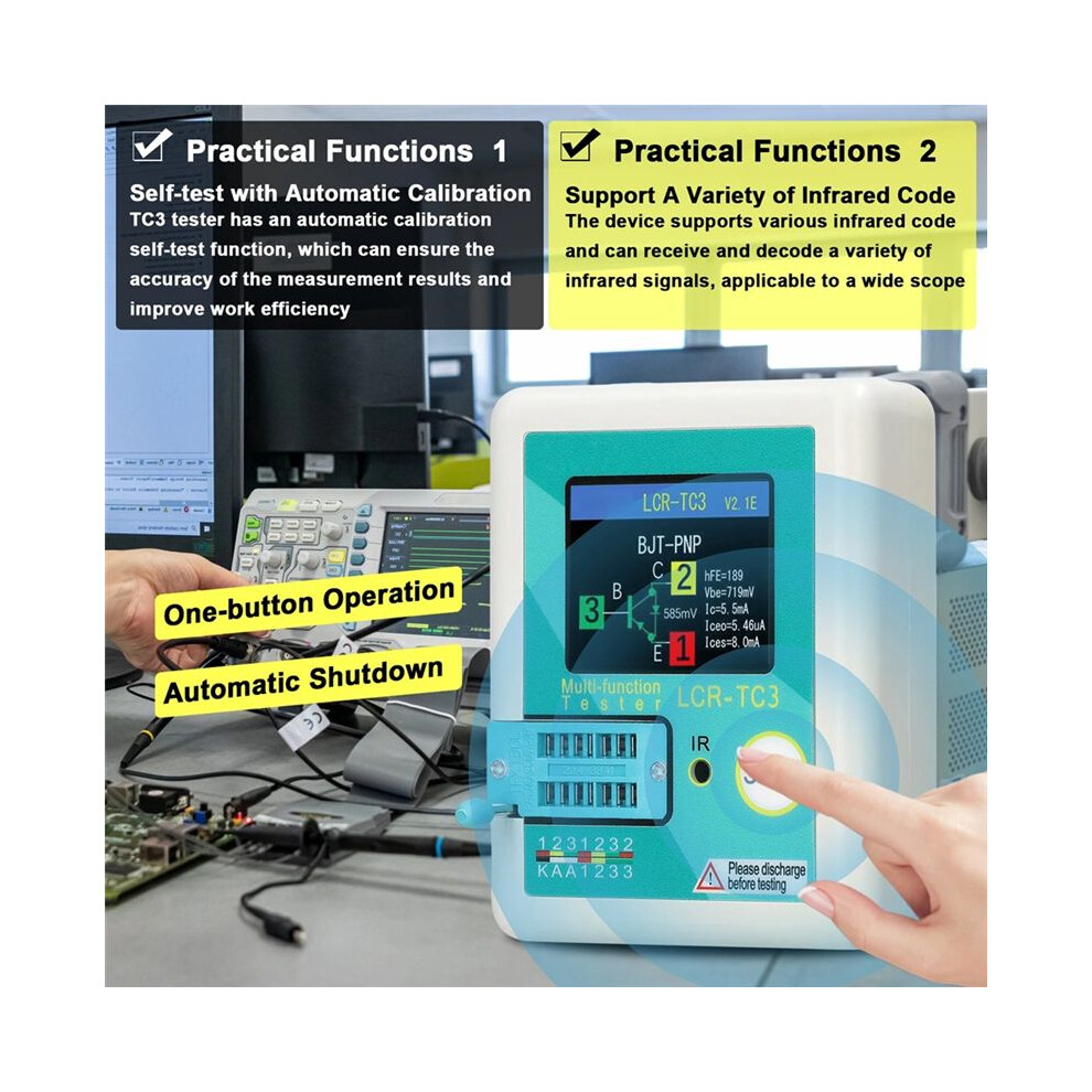 New -Tc3 Transistor Tester Zener Diode Voltage Regulator Npn Pnp Bipolar Potentiometer Inductor Capacitor Thyristor 4711095206500
