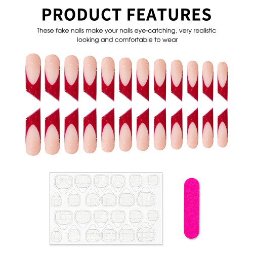 Red Edge False Nails - Lipstick Shape Nude 2