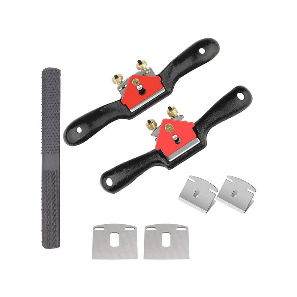 Adjustable Spokeshave Set 2Pcs With 4 Metal Blades, 4-Way Wood Rasp File & Manual Planer - Perfect For Planing, Trimming 6133606730805