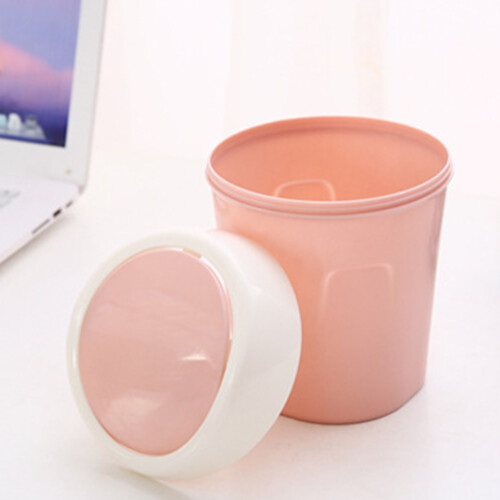 Mini Kunststoff-Desktop-Mülleimer Rosa, Schwingdeckel, 120g 2