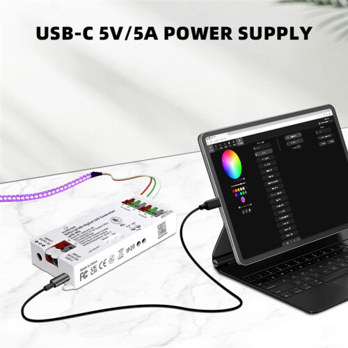 DOMRAEM ESP32 WLED LED Controller Built in Microphone Download App Control WS2811 WS2812 SK6812 RF Remote