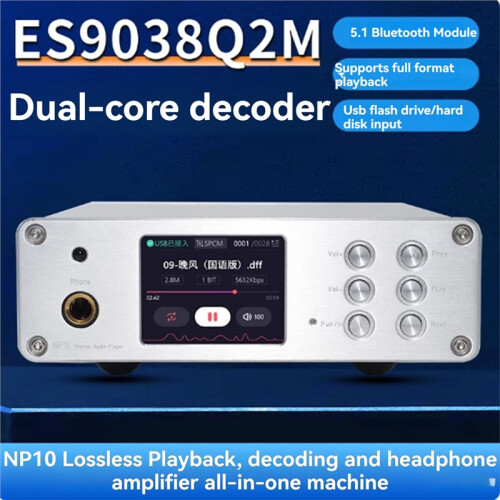 DA10 USB Decoder Dual-Core ES9038 DSD512  5.1 HIFI Audiophile DAC Earphone Amplifier 6.5mm Jack Silver 2