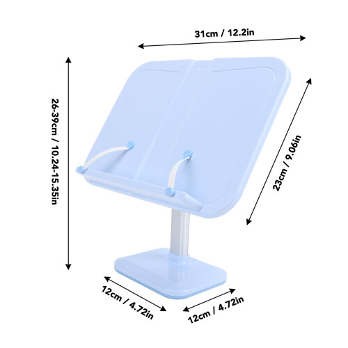 Supporto per libri regolabile blu con clip per pagine 12x12cm 1