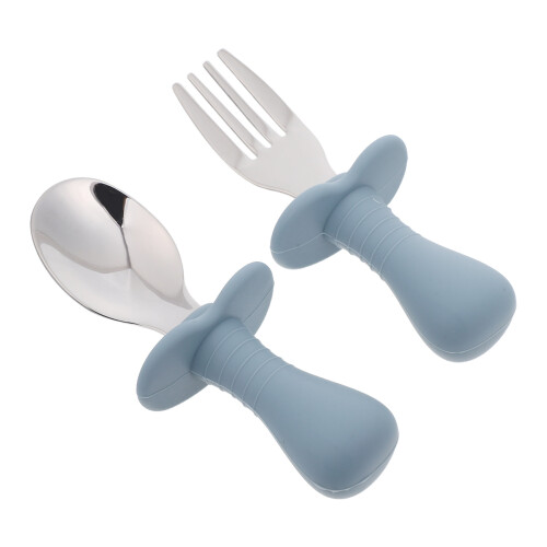 4Sets Kids Silverware Set Sky-Blue Silicone Handle Toddler Spoon Fork 1