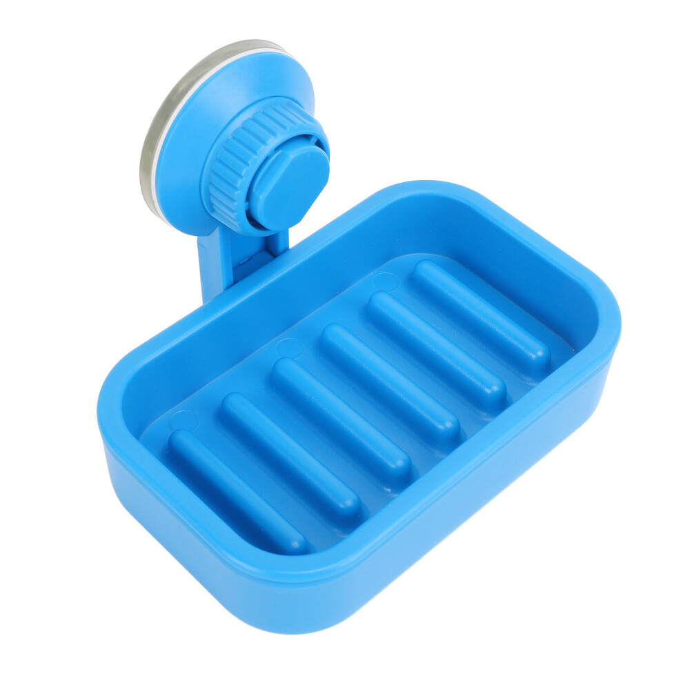 Blue Suction Soap Dish Wall Mount 3Kg Capacity Self Draining Abs