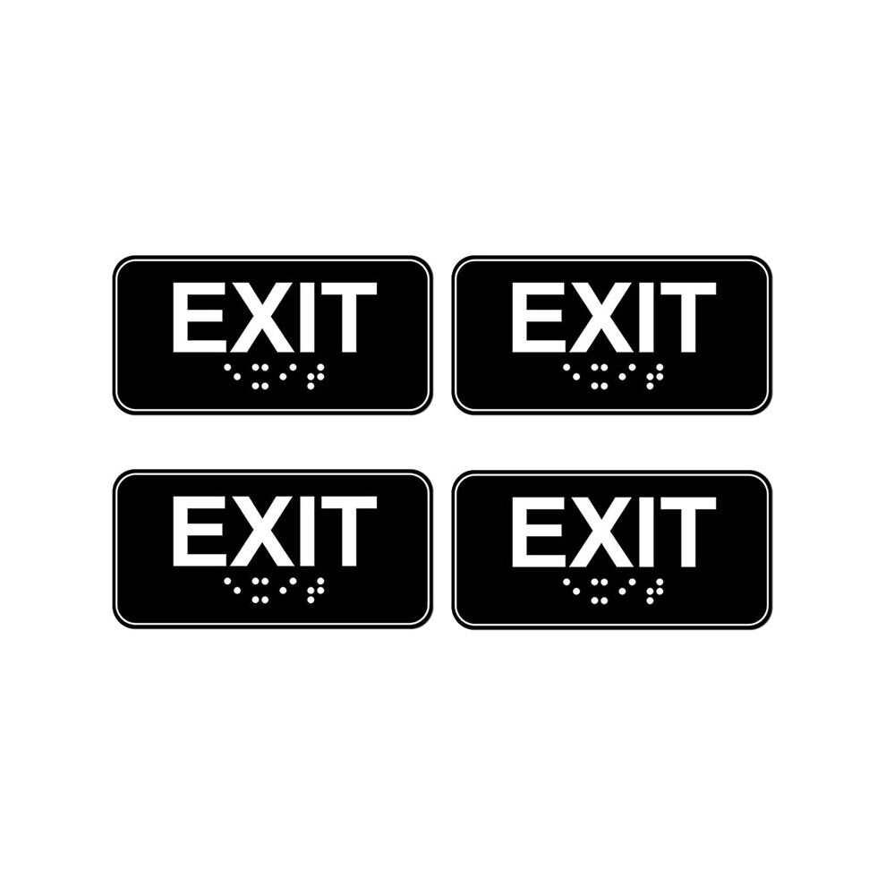 4Pcs Exit Sign With Braille, 6X3in Emergency Exit Sign Plastic Exit Warning Signage With Adhesive Mounting Strips 4712869910845