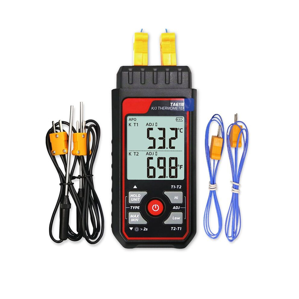 Jojomino Digital Thermocouple Thermometer Dual-Channel K/J Type Thermometer-328-2501 Widerange Industrial Hvac Temperature Meter
