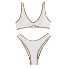 Halter bikiniöverdel med fräckt band i sidan, färgblocksdesign, stretchigt tyg, mjukt och bekvämt strandplagg för smekmånad